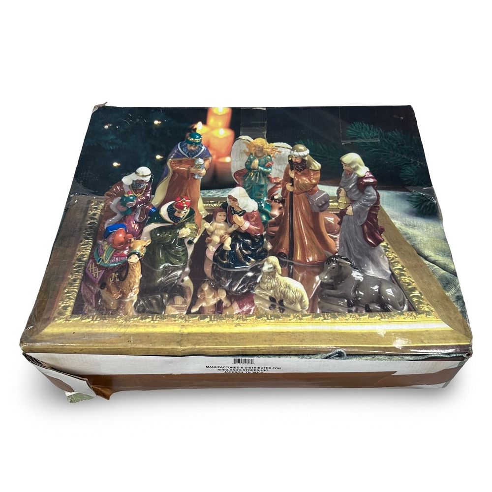 Kirkland's 13 Piece Porcelain Nativity Set Glazed Christmas Figurines DP 053027